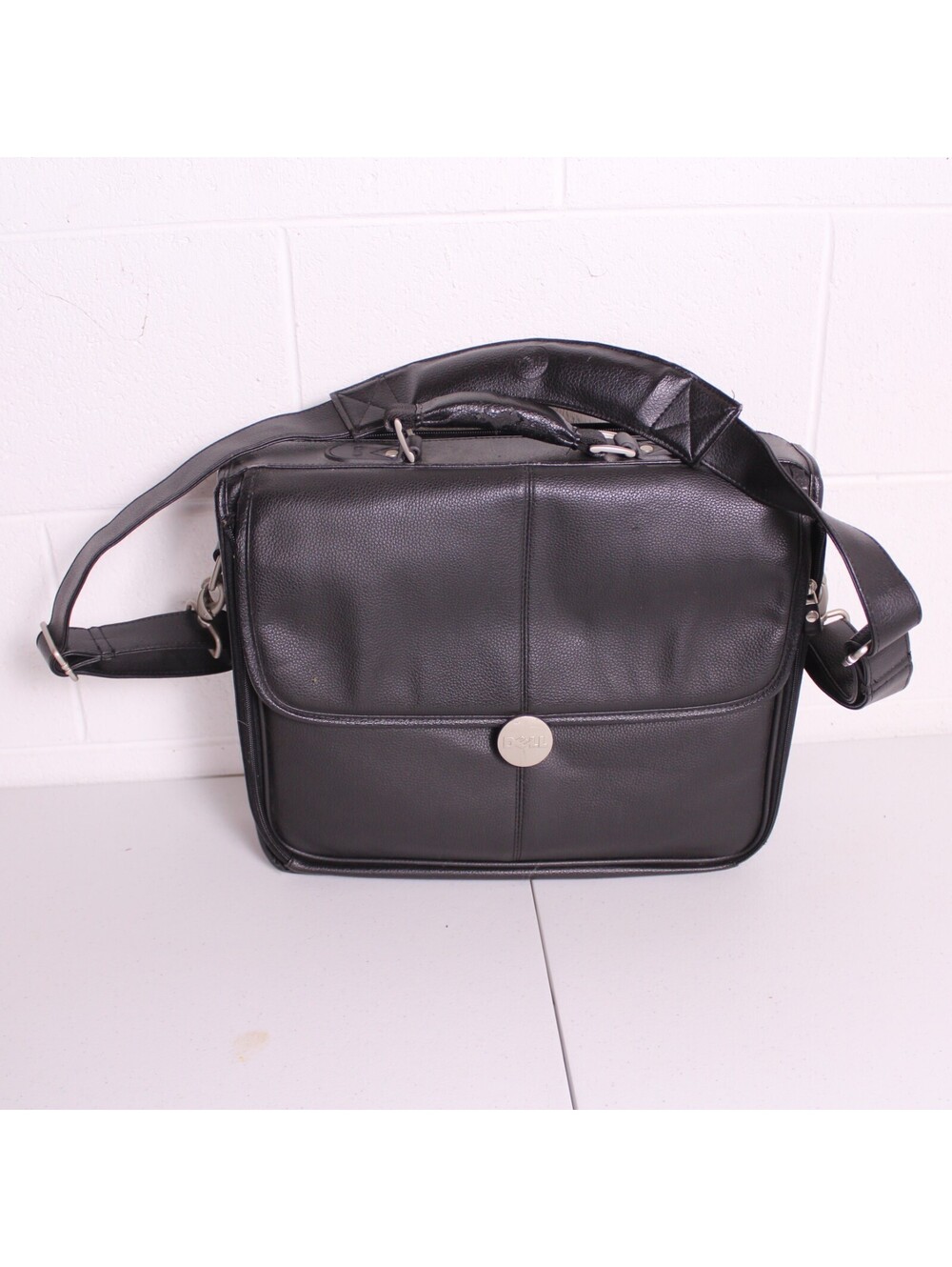 Vintage Y2K Dell Executive Black Leather Laptop Messenger Bag - Rare Retro Tech